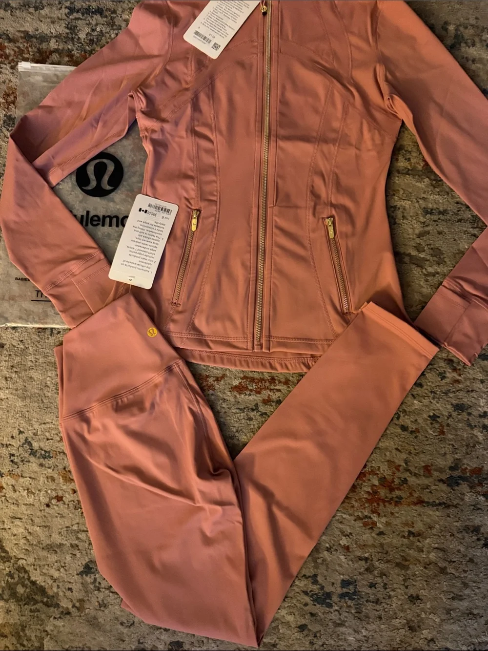 lululemon athletica rose-mauve zip jacket with gold hardware